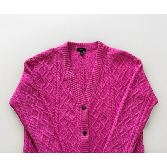 Talbots Boyfriend Cardigan Sweater Cable Knit Soft Winter Berry Pink S Petite - Picture 2 of 8